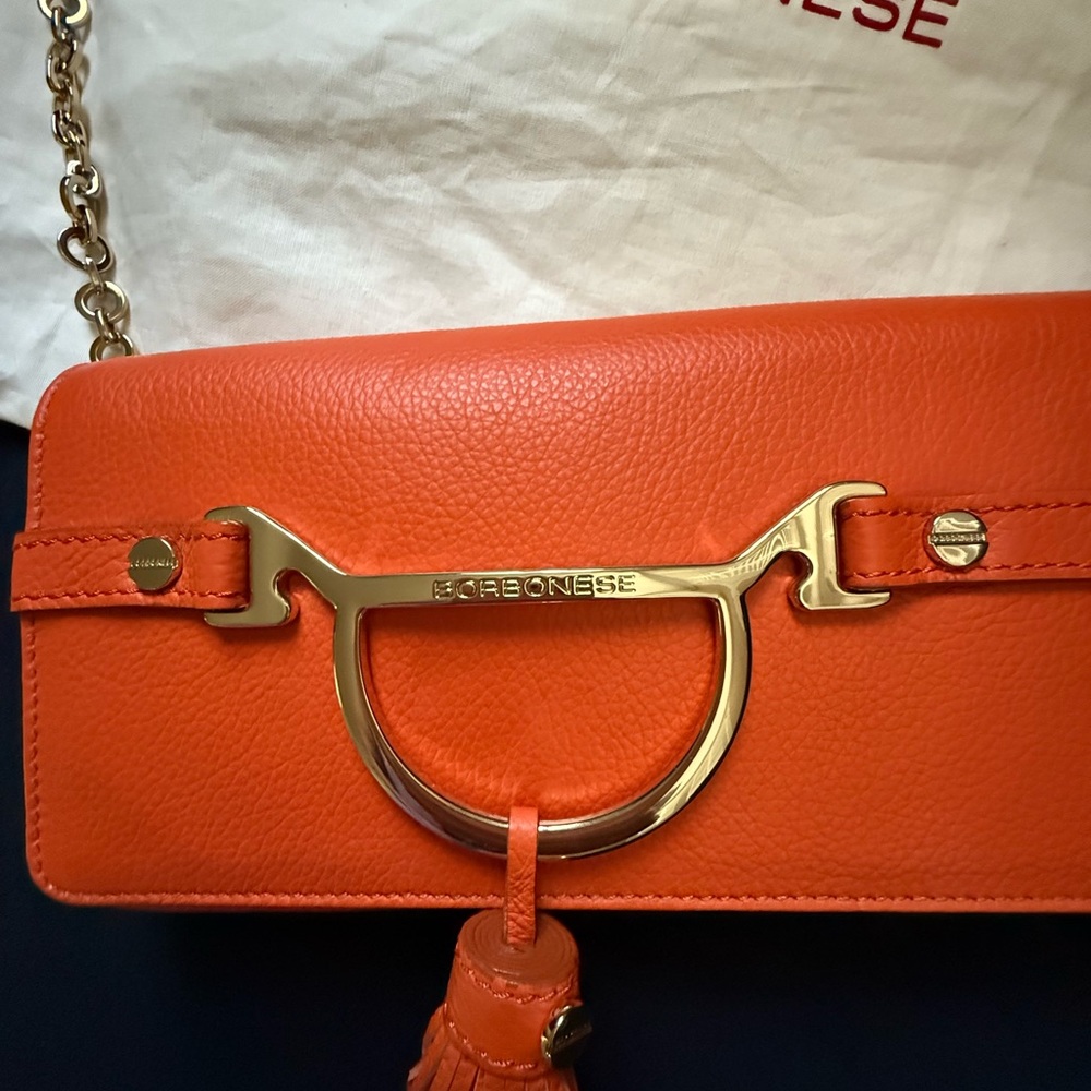 Borbonese Orange Leather Shoulder Bag - image 4